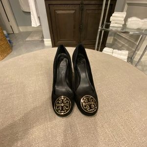 Tory Burch Black Suede Pump Gold Accents